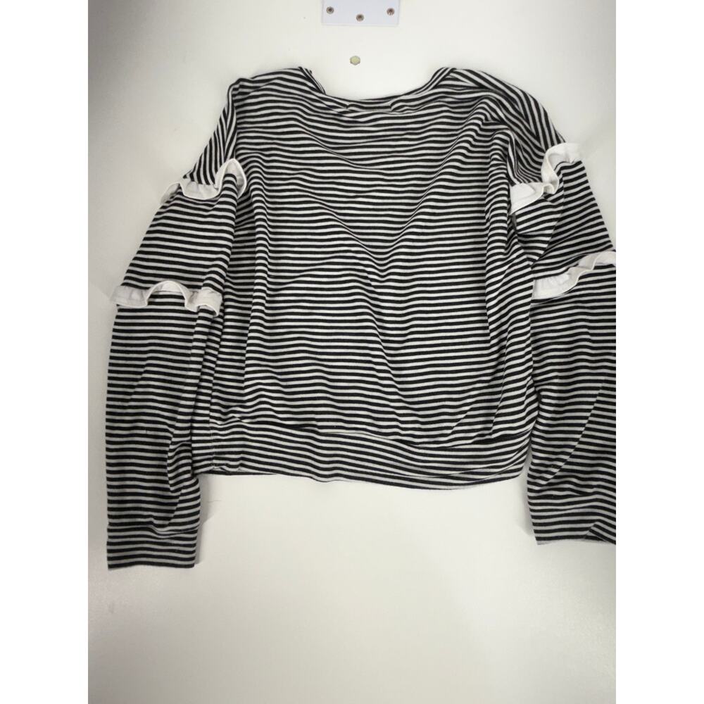 Moa Moa Girls Medium Black & White Striped Top Ruffle Sleeve